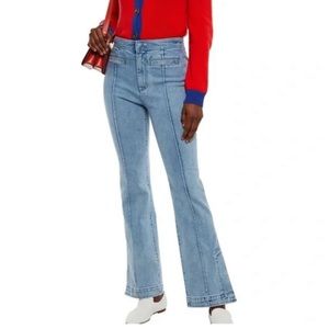 Tory Burch Straight Leg High Rise Blue Jeans size 29, side slits and center seem